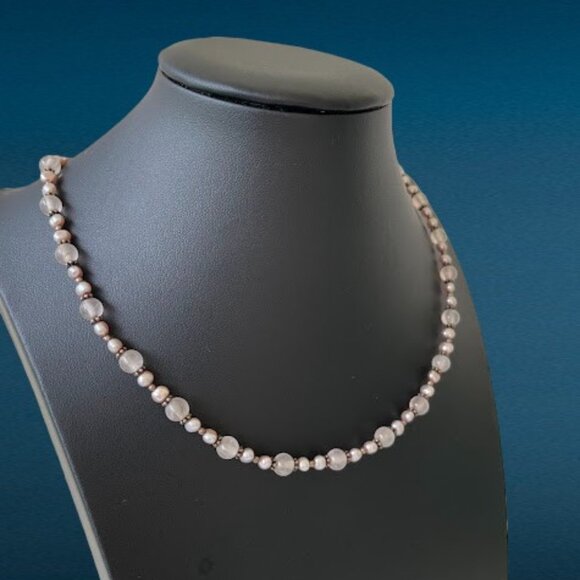 Hand Crafted Sterling Silver and Quartz Beaded Necklace 18 in Bohochic - Picture 1 of 8